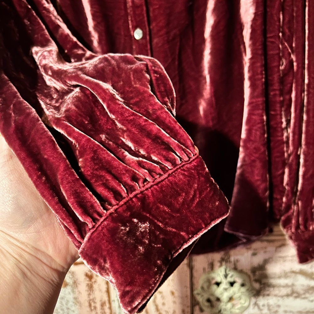 J. Jill Velvet Button-Down Shirt - Wine/Burgundy - Picture 5 of 8